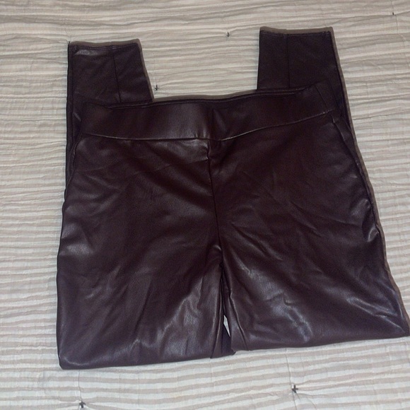 LOFT Faux Leather Brown/Wine Tinted leggings with fleece lining - Picture 2 of 3